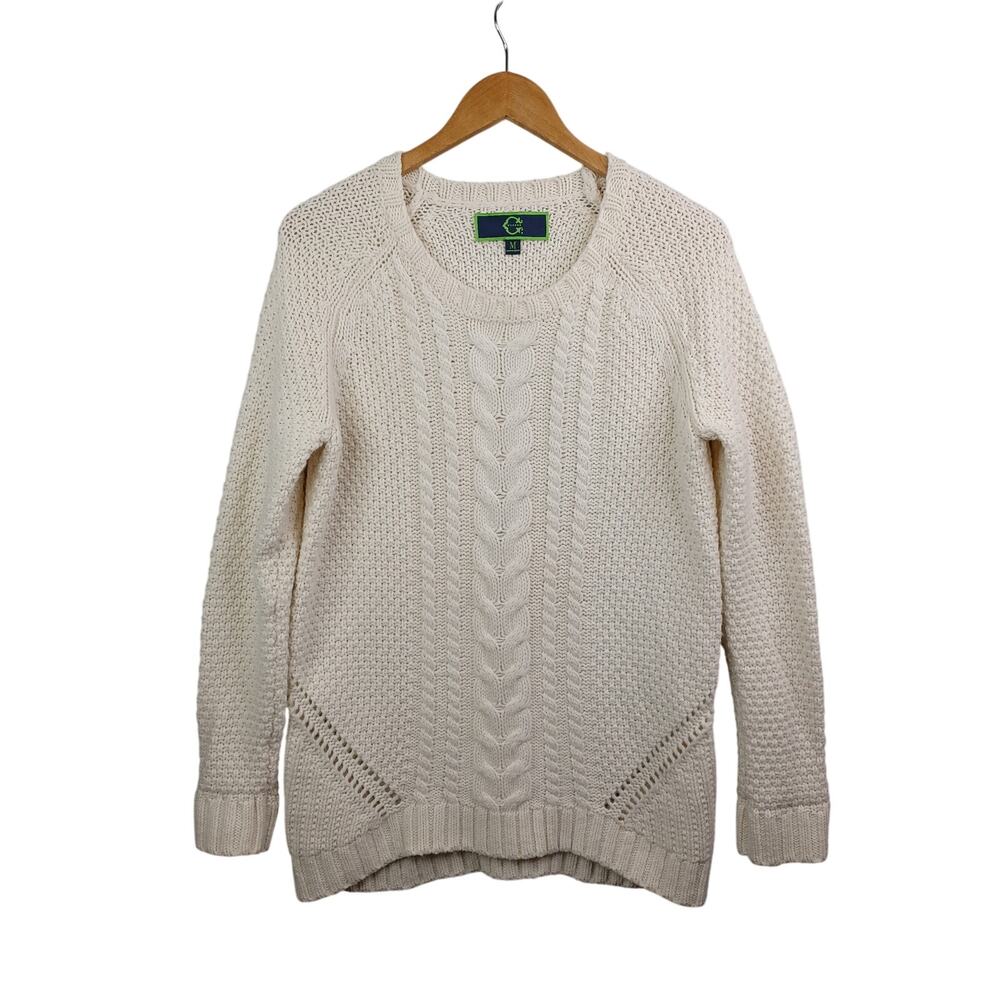 C Wonder Cable Knit Sweater Womens M Cream Wool Mohair Chunky Capsule Minimalist